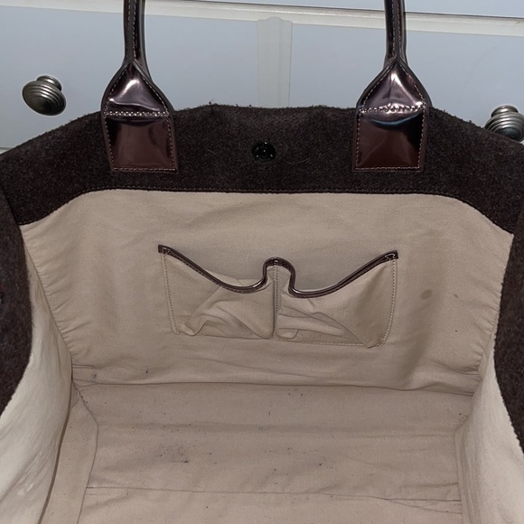 Tory Burch Large Ella Tote Wool Felt and Patent Leather in Brown and Bronze - Picture 8 of 11